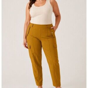 Athleta Vienna Cargo Pants Women’s Size 16 Brass Gold Stretch Pull-On Utility